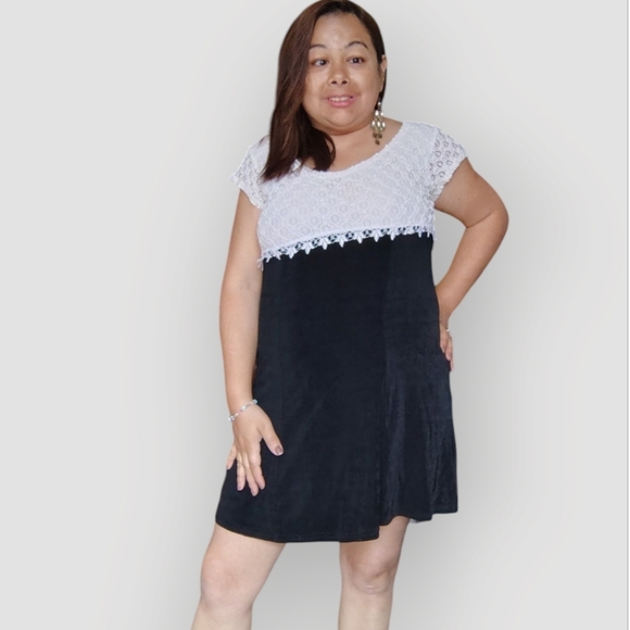 SCARLET WOMENS MEDIUM WHITE AND BLACK LACE MIDI COCKTAIL DRESS - Picture 2 of 6